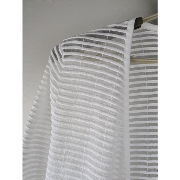Chico's 1 US Medium ivory Sheer Striped Cardigan Jacket Topper 3/4 sleeve - Picture 4 of 4